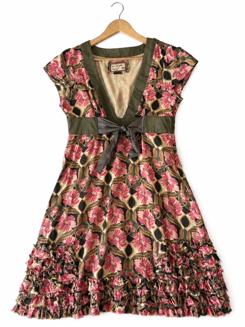 Free People The Originals Jacquard Vintage Pink And Green Floral Dress, Size 6